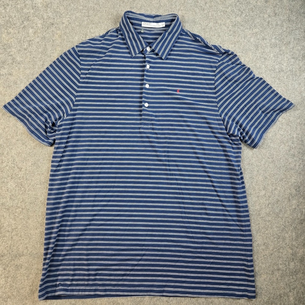 Criquet Polo Shirt Mens 2XL Blue Striped Short Sleeve Pima Cotton Soft Golf